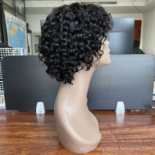 Indian virgin Human hair machine made short water wave wigs, short curly bob wig, short wigs for black women